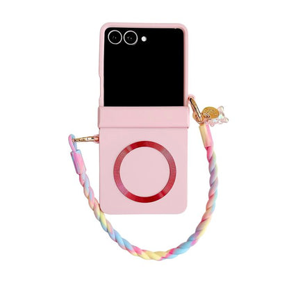 Integrated Hinge Side Buckle MagSafe Skin Feel PC Phone Case with Strap, For Galaxy Z Flip8 5G, For Samsung Galaxy Z Flip7 5G