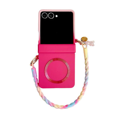 Integrated Hinge Side Buckle MagSafe Skin Feel PC Phone Case with Strap, For Galaxy Z Flip8 5G, For Samsung Galaxy Z Flip7 5G