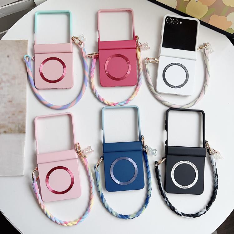 Integrated Hinge Side Buckle MagSafe Skin Feel PC Phone Case with Strap, For Galaxy Z Flip8 5G, For Samsung Galaxy Z Flip7 5G