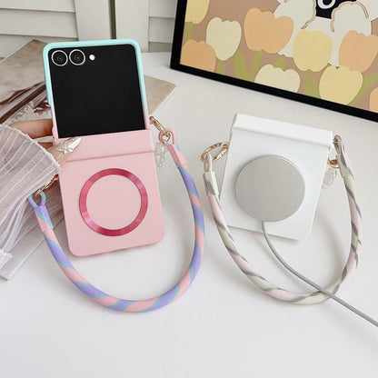 Integrated Hinge Side Buckle MagSafe Skin Feel PC Phone Case with Strap, For Galaxy Z Flip8 5G, For Samsung Galaxy Z Flip7 5G
