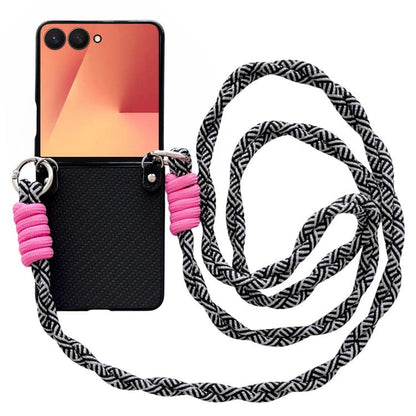 Woven Texture Phone Case With Colorful Lanyard, For Galaxy Z Flip8 5G, For Samsung Galaxy Z Flip7 5G