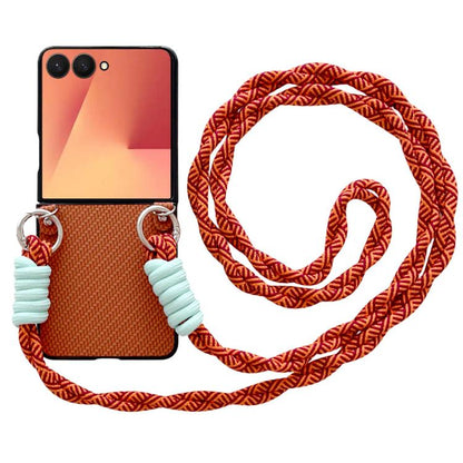 Woven Texture Phone Case With Colorful Lanyard, For Galaxy Z Flip8 5G, For Samsung Galaxy Z Flip7 5G