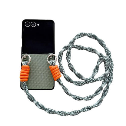 Woven Texture Phone Case With Colorful Lanyard, For Galaxy Z Flip8 5G, For Samsung Galaxy Z Flip7 5G
