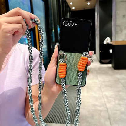 Woven Texture Phone Case With Colorful Lanyard, For Galaxy Z Flip8 5G, For Samsung Galaxy Z Flip7 5G
