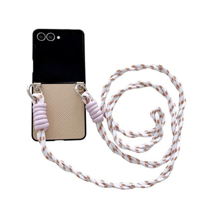 Woven Texture Phone Case With Colorful Lanyard, For Galaxy Z Flip8 5G, For Samsung Galaxy Z Flip7 5G