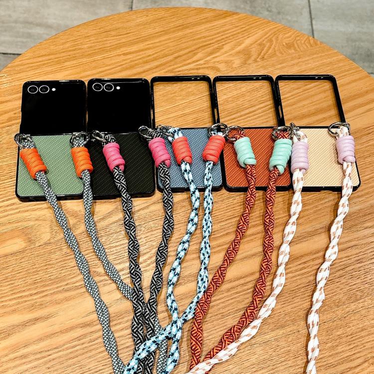Woven Texture Phone Case With Colorful Lanyard, For Galaxy Z Flip8 5G, For Samsung Galaxy Z Flip7 5G