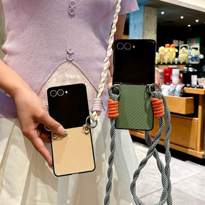Woven Texture Phone Case With Colorful Lanyard, For Galaxy Z Flip8 5G, For Samsung Galaxy Z Flip7 5G