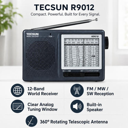 Tecsun R-9012 Portable Full Band FM Radio, R-9012
