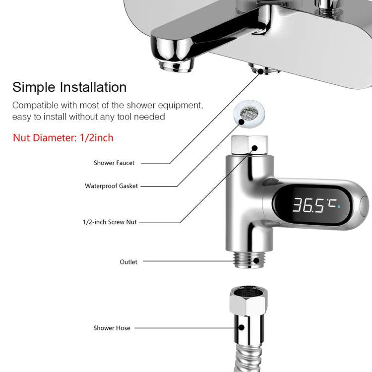 BD-LS-01 Second Generation LED Digital Display Shower Water Thermometer, Second Generation