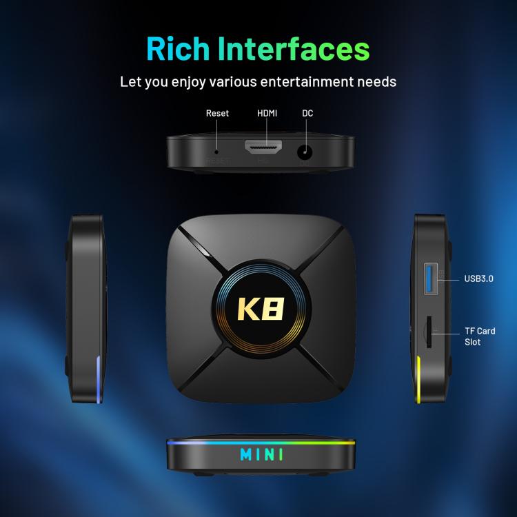 HK1 K8MINI 4K UHD Android 14 Smart TV Box with Remote Control, RK3518 Quad-Core, 2GB+16GB, 2GB+32GB