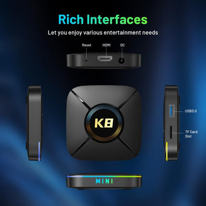 HK1 K8MINI 4K UHD Android 14 Smart TV Box with Remote Control, RK3518 Quad-Core, 2GB+16GB, 2GB+32GB