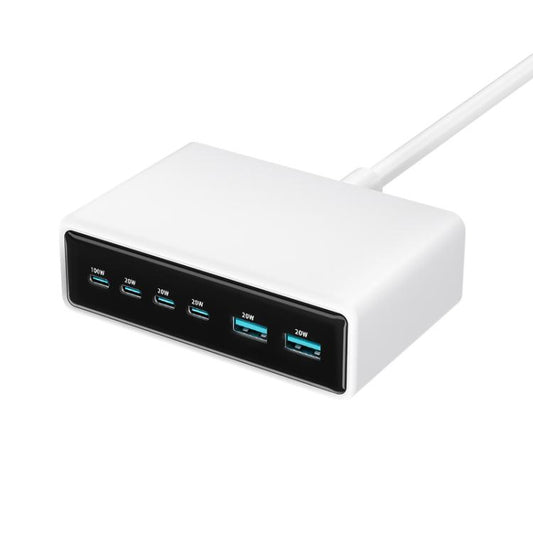 200W 4xUSB-C / Type-C en 2xUSB-A Multifunctionele 6-poorts GaN desktop-snellader, EU-stekker, Amerikaanse stekker, Britse stekker, Australische stekker