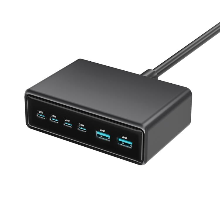 200W 4xUSB-C / Type-C and 2xUSB-A Multi-function 6 Ports GaN Desktop Fast Charger, EU Plug, US Plug, UK Plug, AU Plug