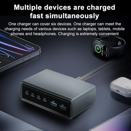200W 4xUSB-C / Type-C en 2xUSB-A Multifunctionele 6-poorts GaN desktop-snellader, EU-stekker, Amerikaanse stekker, Britse stekker, Australische stekker