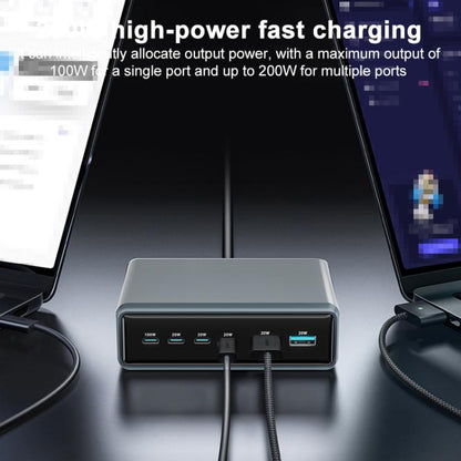 200W 4xUSB-C / Type-C and 2xUSB-A Multi-function 6 Ports GaN Desktop Fast Charger, EU Plug, US Plug, UK Plug, AU Plug