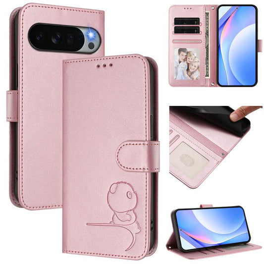 Litter Panda Embossing RFID Leather Phone Case with Lanyard, For Google Pixel 11 Pro XL, For Google Pixel 11 Pro / 11, For Google Pixel 10 Pro XL / 9 Pro XL, For Google Pixel 10 / 10 Pro, For Google Pixel 9a, For Google Pixel 9 / 9 Pro