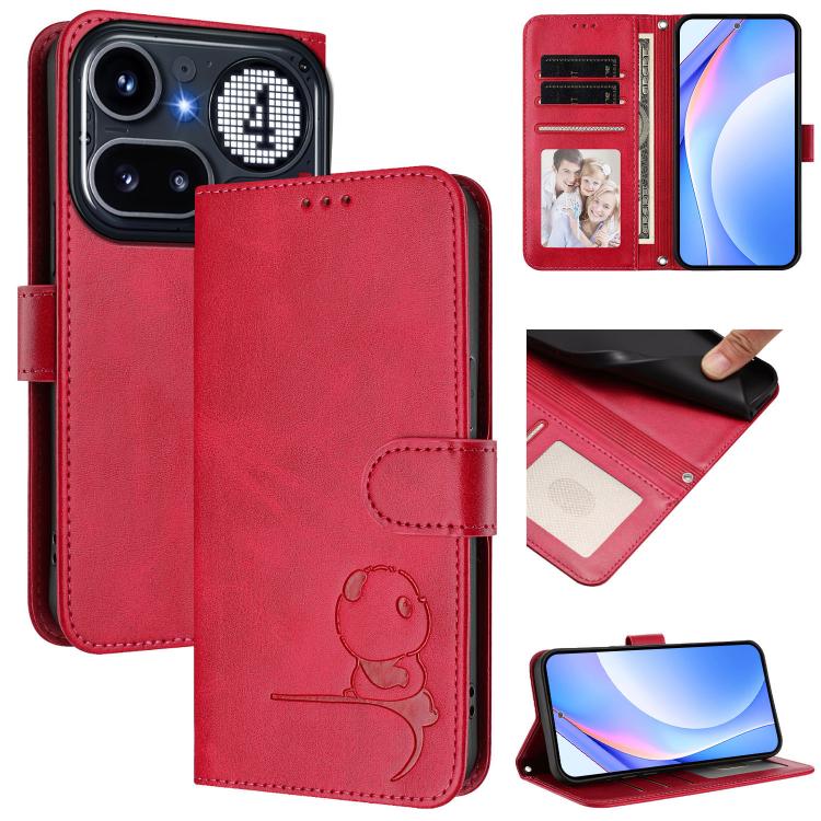 Litter Panda Embossing RFID Leather Phone Case with Lanyard, For Nothing Phone 4a Pro, For Nothing Phone 4a, For Nothing CMF Phone 2 Pro, For Nothing Phone 3a, For Nothing Phone 3a Pro, For Nothing CMF Phone 1, For Nothing Phone 2a