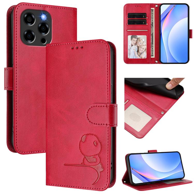 Litter Panda Embossing RFID Leather Phone Case with Lanyard