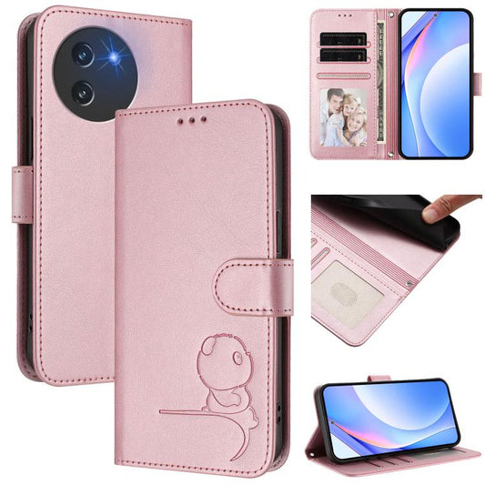 Litter Panda Embossing RFID Leather Phone Case with Lanyard