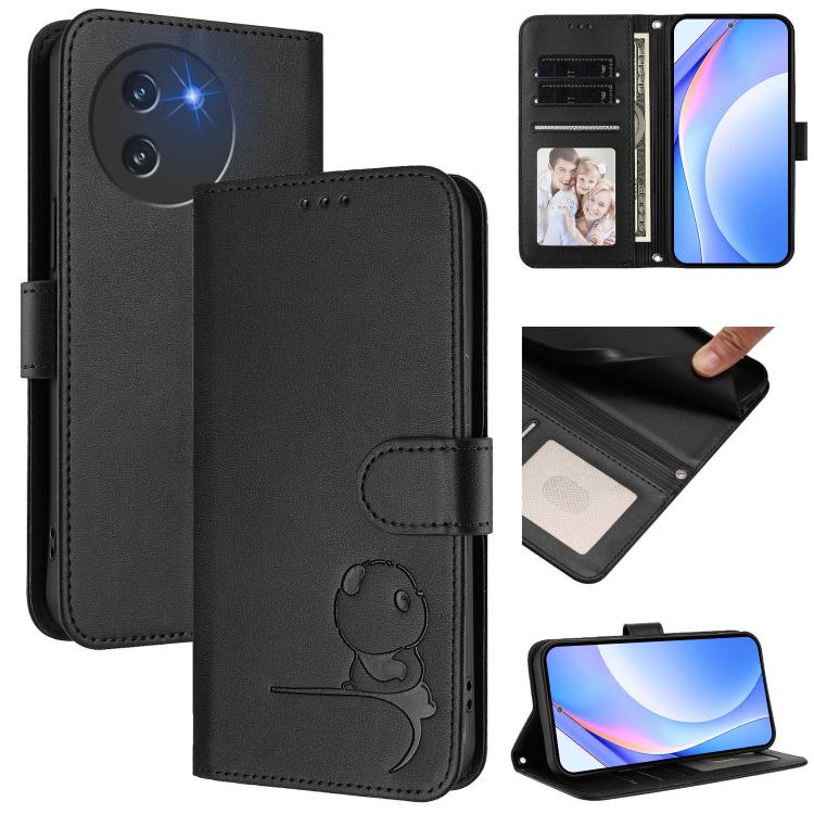 Litter Panda Embossing RFID Leather Phone Case with Lanyard