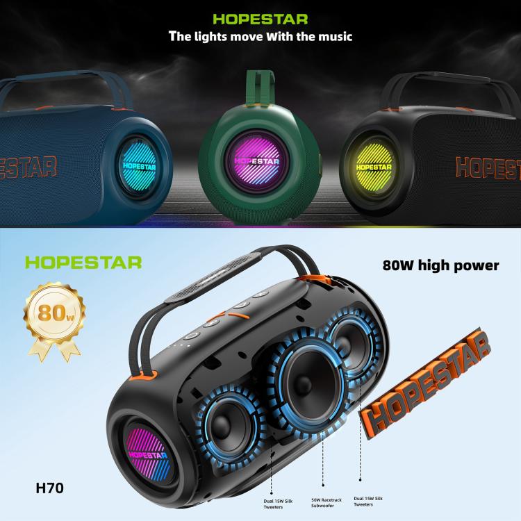 HOPESTAR H70 80W Outdoor Portable IPX5 Waterproof Bluetooth Speaker, H70