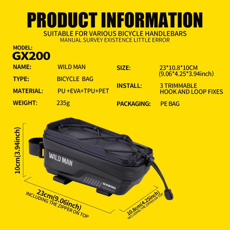 WILD MAN GX200 Mountain Bicycle EVA Hard Shell Bag Bike Front Fixing bracket, GX200