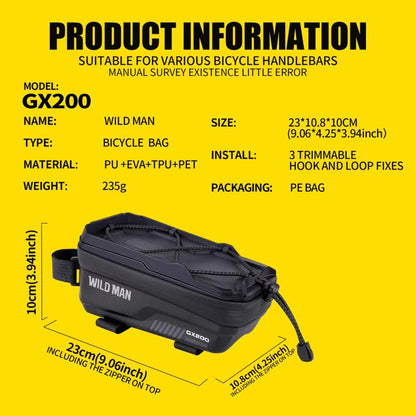 WILD MAN GX200 Mountain Bicycle EVA Hard Shell Bag Bike Front Fixing bracket, GX200