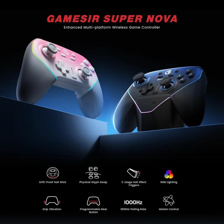 GameSir Super Nova T4 Nova Pro Tri-Mode Wireless Game Controller for PC / Steam / Switch / iOS / Android, T4 Nova Pro Blue, T4 Nova Pro Pink