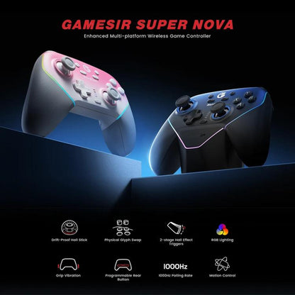 GameSir Super Nova T4 Nova Pro Tri-Mode Wireless Game Controller for PC / Steam / Switch / iOS / Android, T4 Nova Pro Blue, T4 Nova Pro Pink
