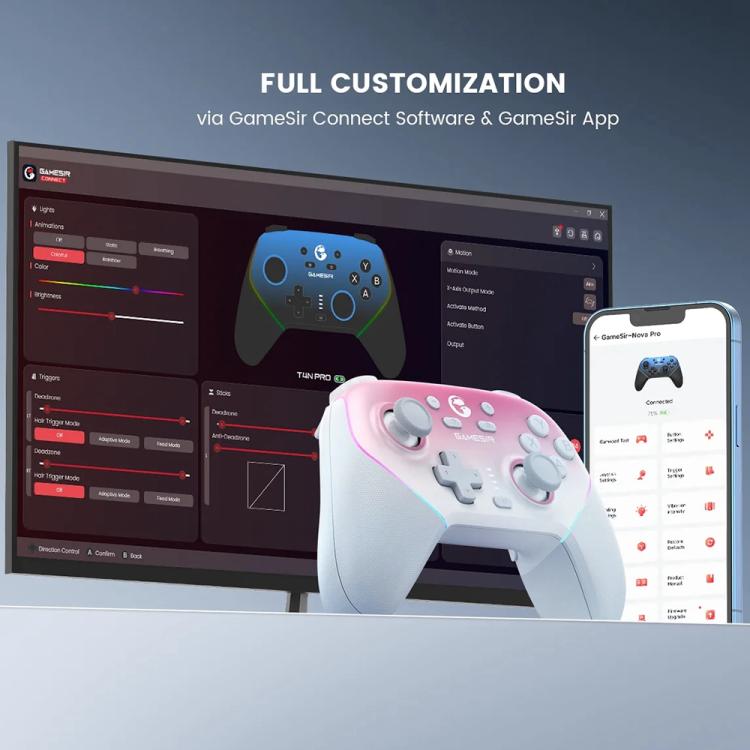 GameSir Super Nova T4 Nova Pro Tri-Mode Wireless Game Controller for PC / Steam / Switch / iOS / Android, T4 Nova Pro Blue, T4 Nova Pro Pink