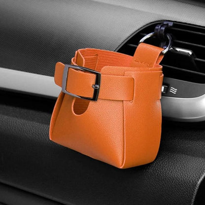 Car Air Vent PU Leather Storage Hanging Bag