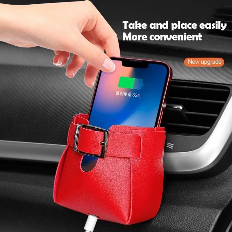 Car Air Vent PU Leather Storage Hanging Bag