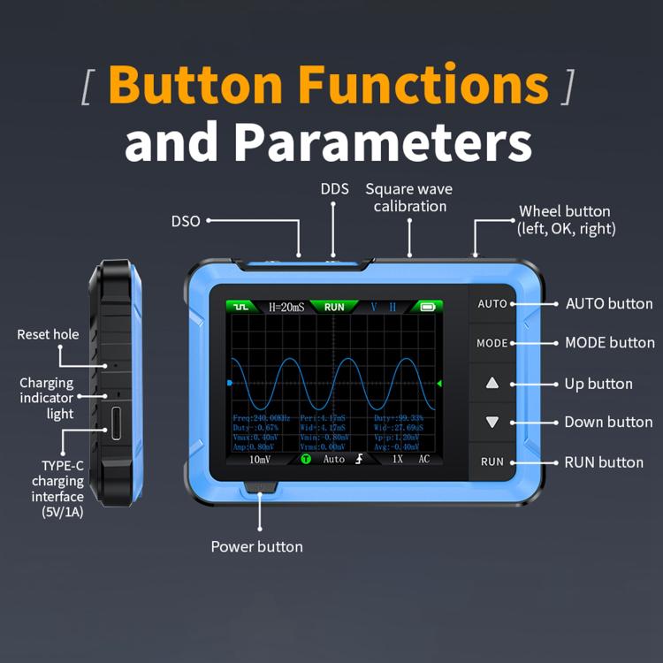 FNIRSI DSO510 Handheld Small Digital Portable Tablet Oscilloscope, DSO510