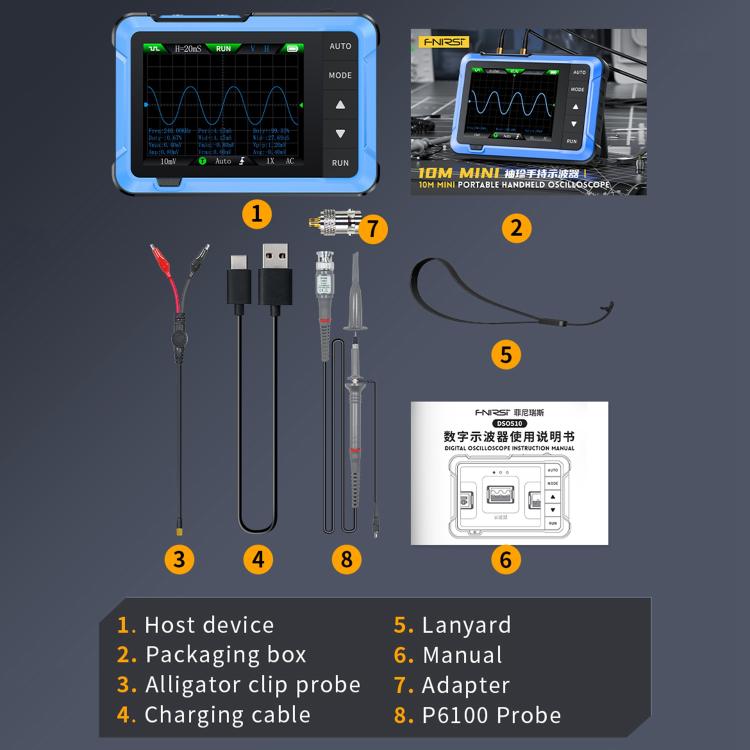 FNIRSI DSO510 Handheld Small Digital Portable Tablet Oscilloscope, DSO510