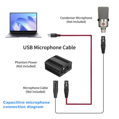 USB-A to XLR Female Audio Recording Cable for Dynamic Microphone, 1m, 2m, 3m