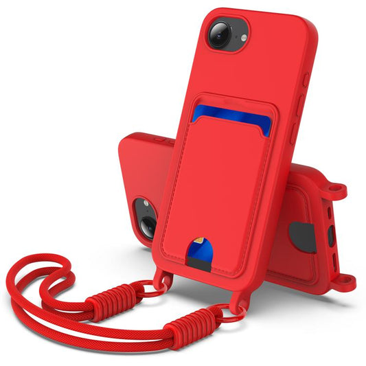 Integrated Card Bag Solid Color Liquid Silicone Phone Case Gen2 with Short Lanyard, For iPhone 17e / 16e, For iPhone 17 Pro Max, For iPhone 17 Pro, For iPhone 17, For iPhone Air, For iPhone 16 Pro Max, For iPhone 16 Pro, For iPhone 16 Plus, For iPhone ...