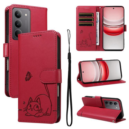Adorable Cat Embossed Pattern Flip Leather Phone Case, For Realme C85 5G / 15X 5G India, For Realme C85 Pro 4G, For Realme 15T 5G, For Realme C71 4G India, For Realme 15 5G, For Realme 14x 5G Global