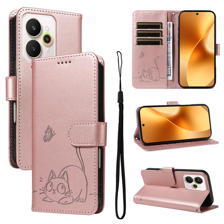 Adorable Cat Embossed Pattern Flip Leather Phone Case, For Realme C85 5G / 15X 5G India, For Realme C85 Pro 4G, For Realme 15T 5G, For Realme C71 4G India, For Realme 15 5G, For Realme 14x 5G Global