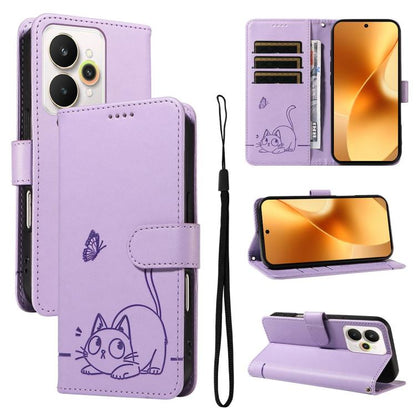 Adorable Cat Embossed Pattern Flip Leather Phone Case, For Realme C85 5G / 15X 5G India, For Realme C85 Pro 4G, For Realme 15T 5G, For Realme C71 4G India, For Realme 15 5G, For Realme 14x 5G Global
