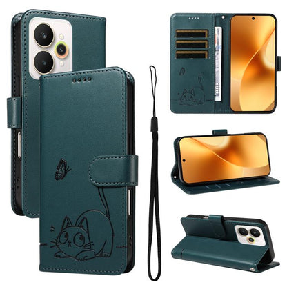 Adorable Cat Embossed Pattern Flip Leather Phone Case, For Realme C85 5G / 15X 5G India, For Realme C85 Pro 4G, For Realme 15T 5G, For Realme C71 4G India, For Realme 15 5G, For Realme 14x 5G Global