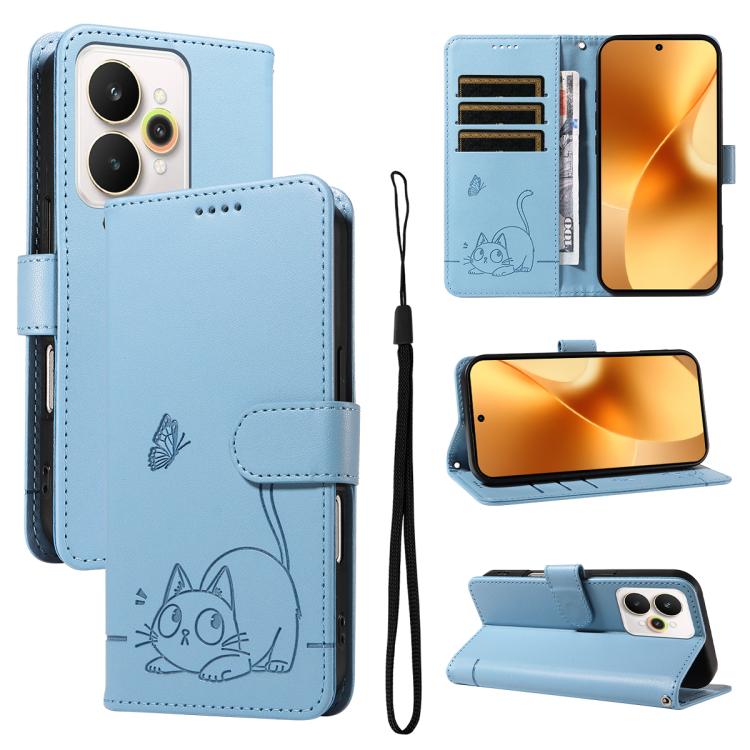 Adorable Cat Embossed Pattern Flip Leather Phone Case, For Realme C85 5G / 15X 5G India, For Realme C85 Pro 4G, For Realme 15T 5G, For Realme C71 4G India, For Realme 15 5G, For Realme 14x 5G Global