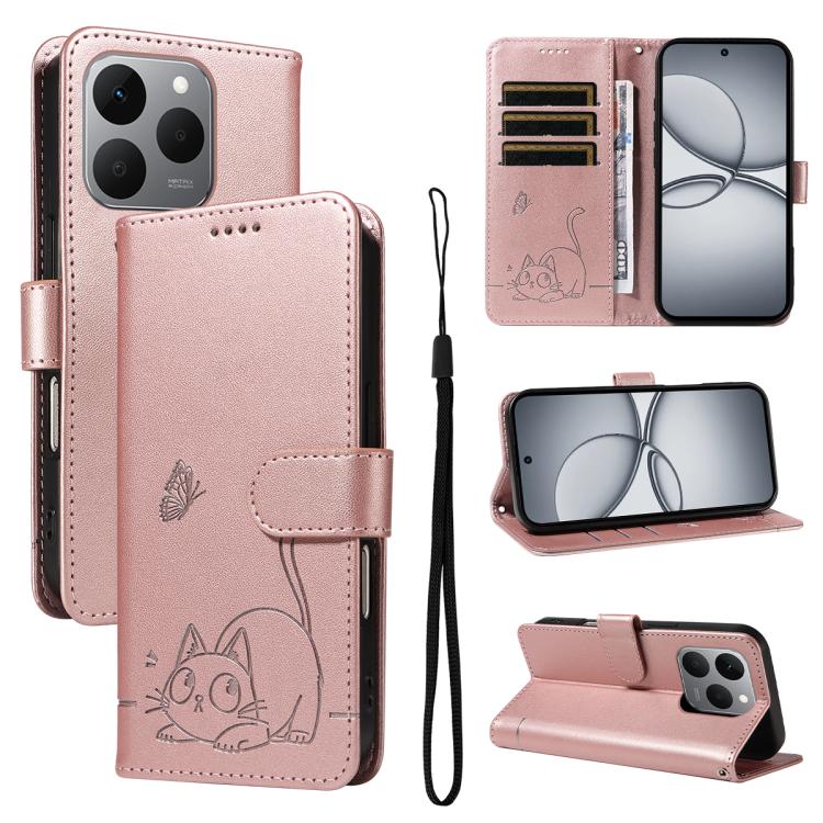 Adorable Cat Embossed Pattern Flip Leather Phone Case, For Realme C85 5G / 15X 5G India, For Realme C85 Pro 4G, For Realme 15T 5G, For Realme C71 4G India, For Realme 15 5G, For Realme 14x 5G Global