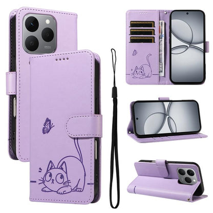 Adorable Cat Embossed Pattern Flip Leather Phone Case, For Realme C85 5G / 15X 5G India, For Realme C85 Pro 4G, For Realme 15T 5G, For Realme C71 4G India, For Realme 15 5G, For Realme 14x 5G Global
