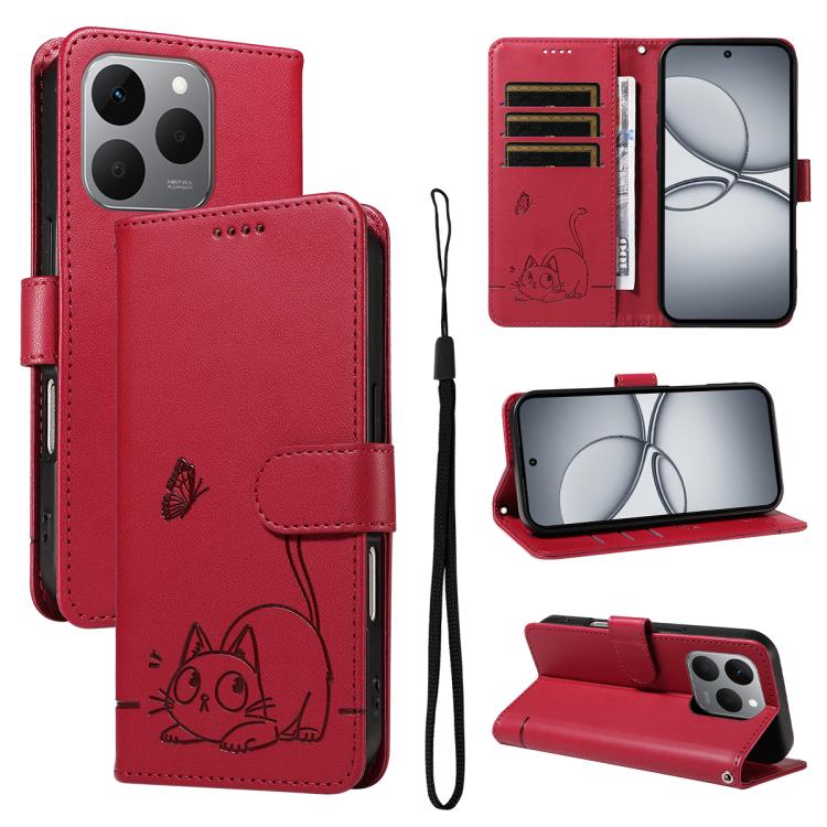 Adorable Cat Embossed Pattern Flip Leather Phone Case, For Realme C85 5G / 15X 5G India, For Realme C85 Pro 4G, For Realme 15T 5G, For Realme C71 4G India, For Realme 15 5G, For Realme 14x 5G Global