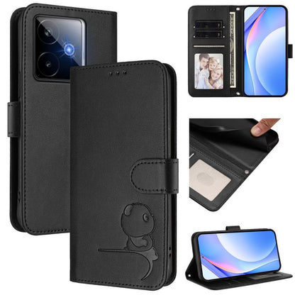 Litter Panda Embossing RFID Leather Phone Case with Lanyard, For Realme P4x / OnePlus Nord CE6 Lite, For Realme 16T 5G, For Realme C100 5G / C83 / C85 5G, For Realme P4 Power 5G, For Realme  Note 80 4G Global, For Realme 16 5G Global                   ...