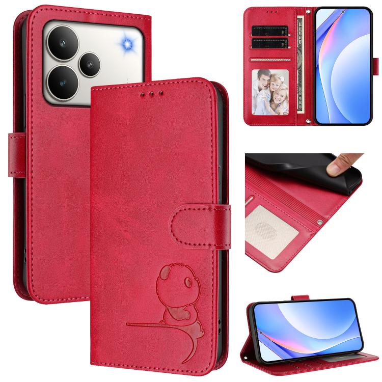 Litter Panda Embossing RFID Leather Phone Case with Lanyard, For Realme P4x / OnePlus Nord CE6 Lite, For Realme 16T 5G, For Realme C100 5G / C83 / C85 5G, For Realme P4 Power 5G, For Realme  Note 80 4G Global, For Realme 16 5G Global                   ...