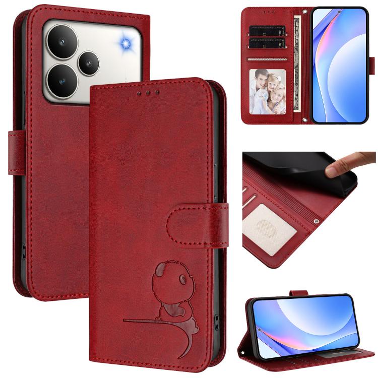 Litter Panda Embossing RFID Leather Phone Case with Lanyard, For Realme P4x / OnePlus Nord CE6 Lite, For Realme 16T 5G, For Realme C100 5G / C83 / C85 5G, For Realme P4 Power 5G, For Realme  Note 80 4G Global, For Realme 16 5G Global                   ...