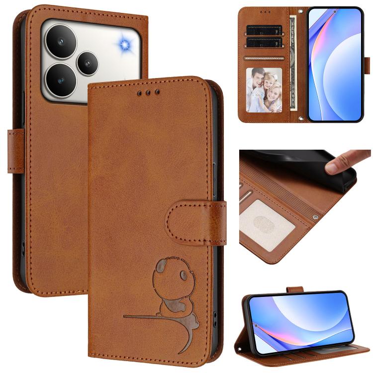 Litter Panda Embossing RFID Leather Phone Case with Lanyard, For Realme P4x / OnePlus Nord CE6 Lite, For Realme 16T 5G, For Realme C100 5G / C83 / C85 5G, For Realme P4 Power 5G, For Realme  Note 80 4G Global, For Realme 16 5G Global                   ...