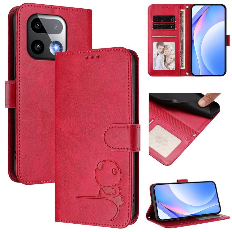 Litter Panda Embossing RFID Leather Phone Case with Lanyard, For Realme P4x / OnePlus Nord CE6 Lite, For Realme 16T 5G, For Realme C100 5G / C83 / C85 5G, For Realme P4 Power 5G, For Realme  Note 80 4G Global, For Realme 16 5G Global                   ...