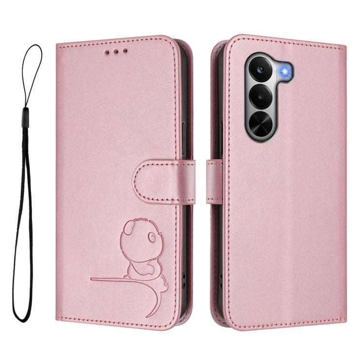 Litter Panda Embossing RFID Leather Phone Case with Lanyard, For Realme P4x / OnePlus Nord CE6 Lite, For Realme 16T 5G, For Realme C100 5G / C83 / C85 5G, For Realme P4 Power 5G, For Realme  Note 80 4G Global, For Realme 16 5G Global                   ...